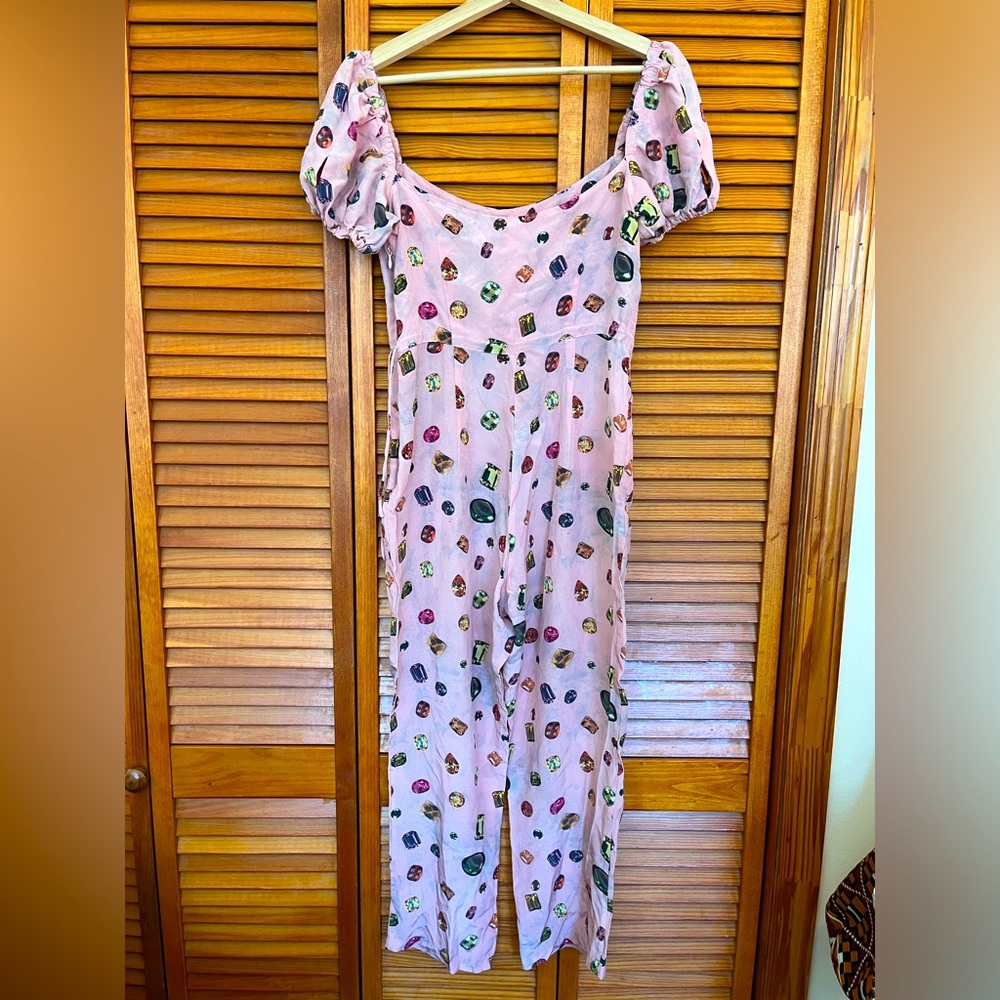 Samantha Pleet Puff Sleeve Siren Jumpsuit - Gemstone Print